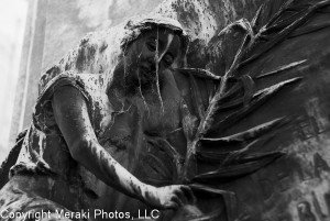 Photo of statue in black & white